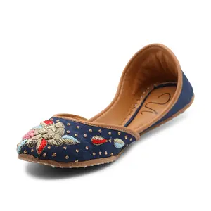 Resham - Blue Khussa Floral Punjabi Jutti