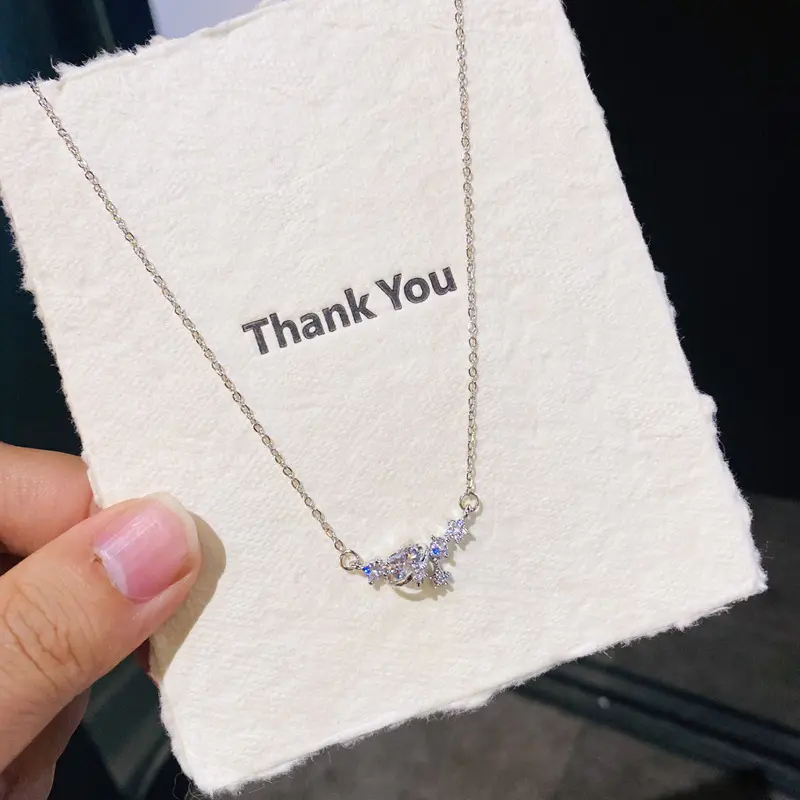 D40 Silver White Diamond Heart Tassel Star