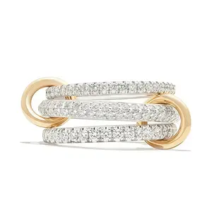 NECOCY Hypoallergenic Gold Plated -3 Layered Interlocked Stackable Rings for Women-Mixed Metals Stack Multi Ring-Cubic Zirconia Stacking Jewelry Gift for Fashion