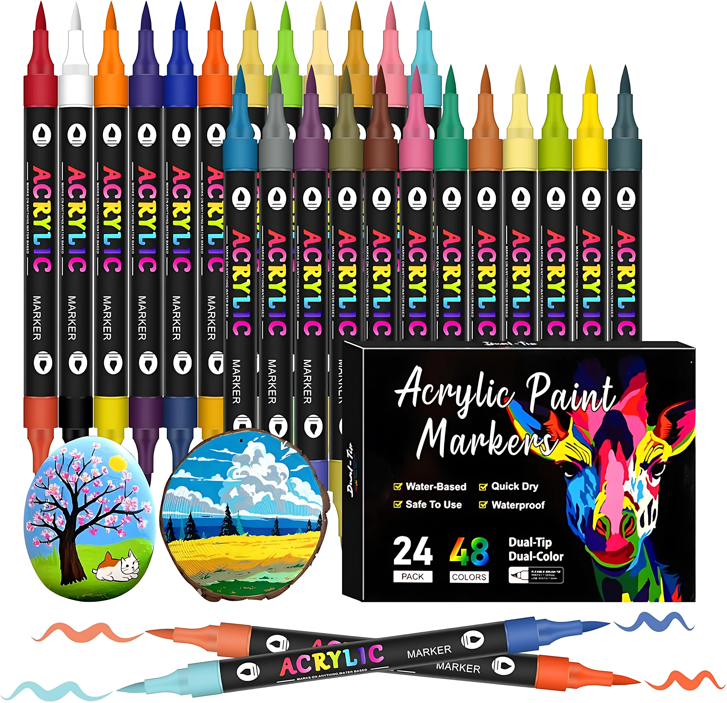 Acrylic Paint Markers Set, Tip Paint Pens with Fine & Brush Tip for Rock, Canvas, Wood, Glass, DIY Crafts and Art Supplies coloring