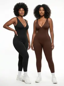Sculpt Touch Deep V Shapewear Bodysuit Tummy Control Jumpsuit with Built-in Bust Support Seamless Slimming One Piece