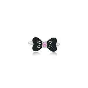 Black Ribbon Pin Crystal White Gold Plated Girl's Rings Earth2Jane