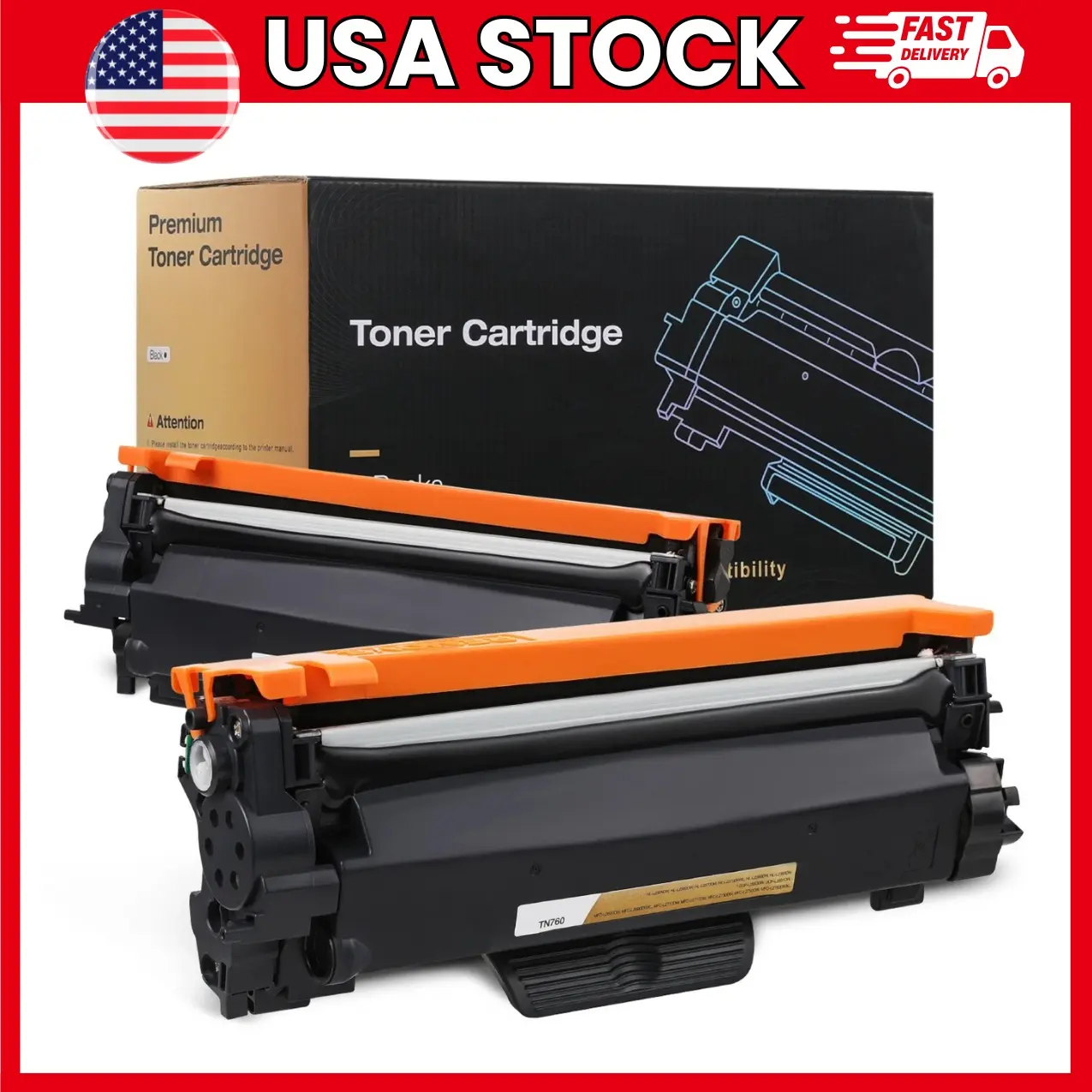Compatible TN760 TN730 Toner Cartridge 2 Pack with Chip, Black Laser Printer Toner Replacement for Compatible Brother HL-L2325DW, HL-L2350DW, MFC-L2710DW, MFC-L2750DW, DCP-L2550DW | tn730 replacement, printer toner with chip, laser toner 2 pack