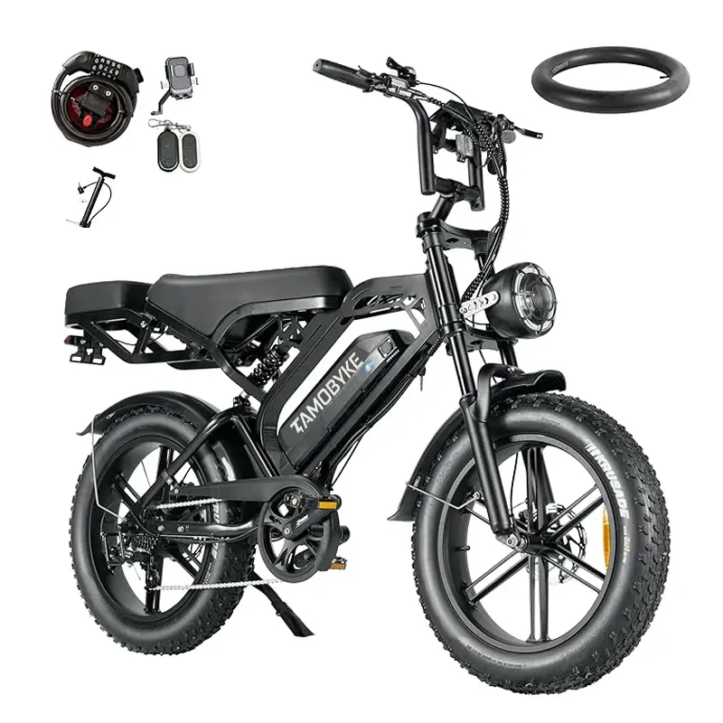 V20 Pro Motorcycle Style Electric Bike，2000W Peak,33mph Speed. 48V18.2Ah E-bike/35-100Miles Pedal Asssit Range,20'' Fat Tire Electric Bike,Dual Hydraulic Brakes,UL 2849 Certified.