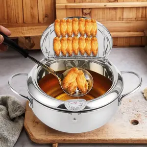 Multifunctional frying and cooking machine, deep fryer, Adjustable temperature fryer, 304 stainless steel with oil drain, temperature control and lid, tempura for kitchen stove/induction cooker frying french fries