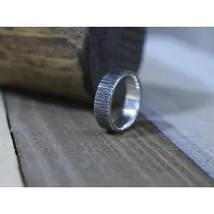 KENTLY Ring - Oxidized Hammered Sterling Silver Bark Pattern Ring, 6mm wide, Every Day Ring