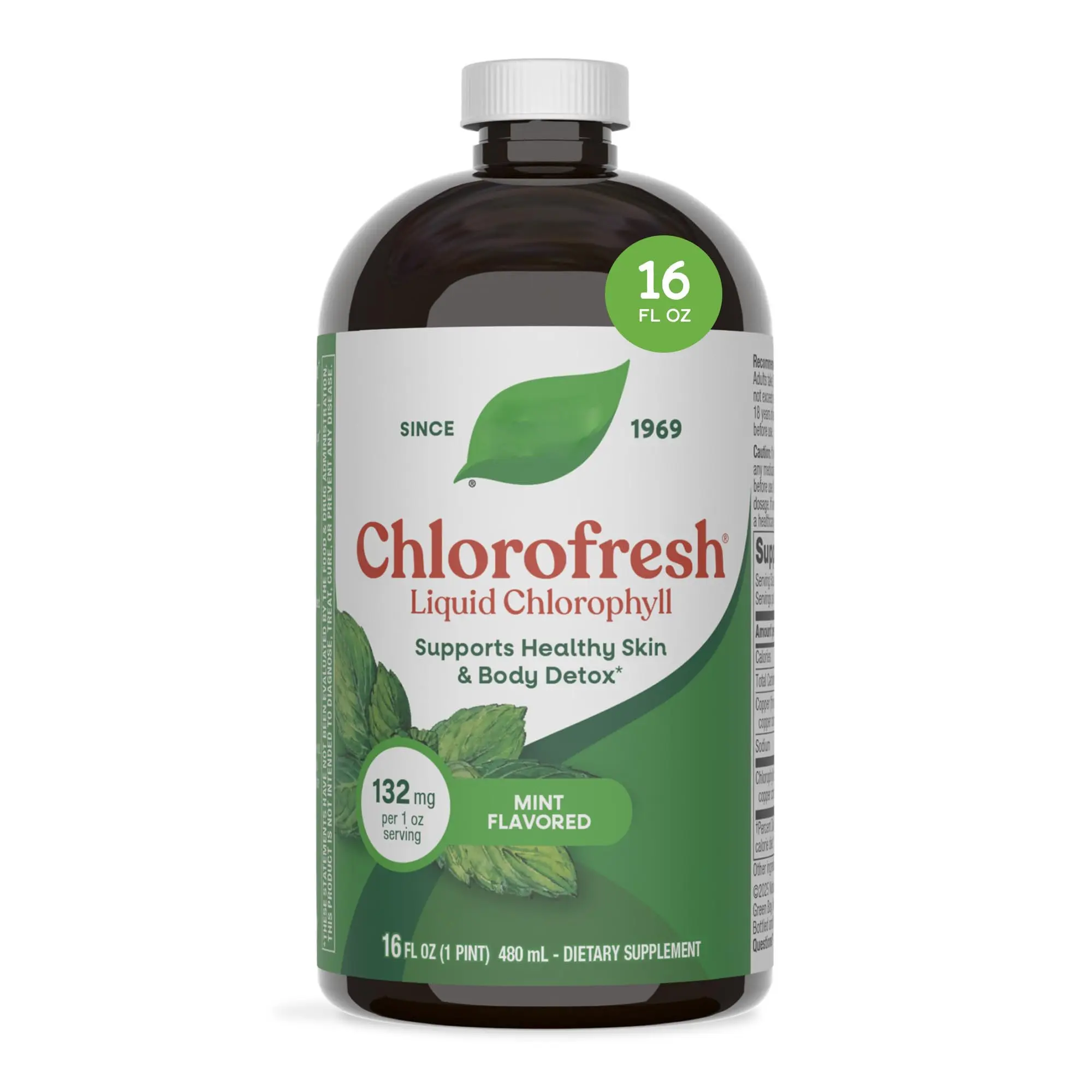Liquid Chlorophyllin Copper Complex with Mint Flavor for Healthy Skin, Antioxidant & Daily Detox Support, 16 fl oz