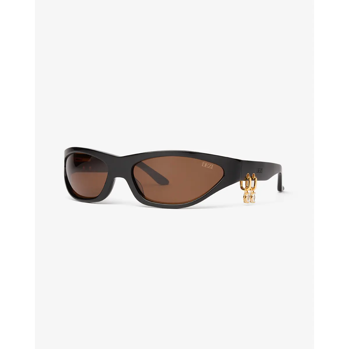 DEZI STONED Cat Eye Wrap Around Sunglasses with Removable Earrings