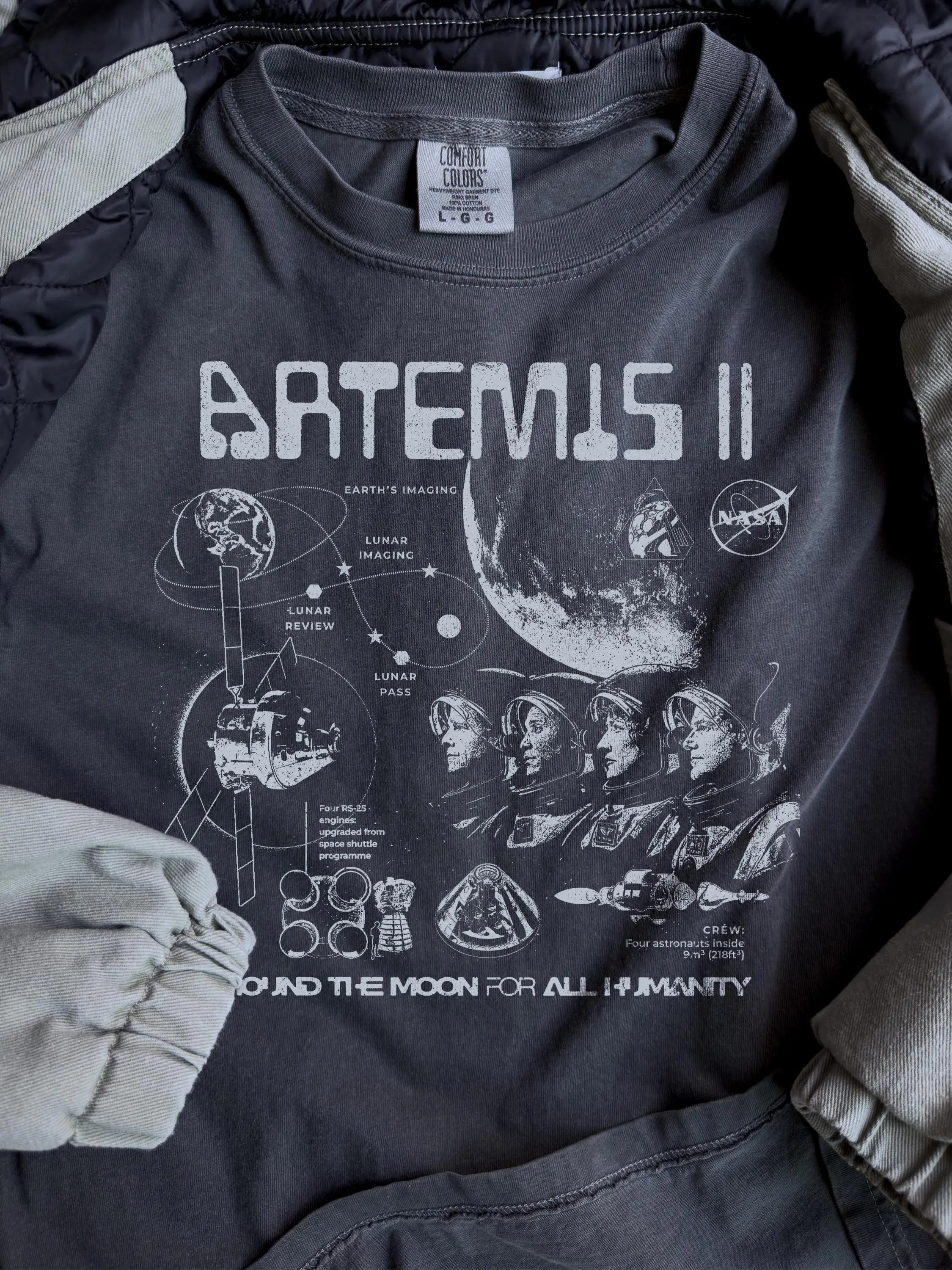 Comfort Colors Artemis 2 NASA Mission Vintage Space Exploration Tee, Retro NASA Graphic Moon Mission Apparel, Unisex Astronaut Gift, Men's Oversized Essential Casual Fit T-Shirt