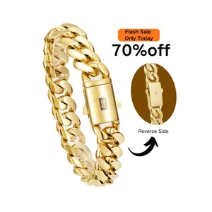 14k Gold Plated Bracelet Chunky Hip Hop Bracelet,14 MM Black S Clasp Cuban Miami Link Chain Fashion and Luxury,New Year Gift,Ankle chain bangles,