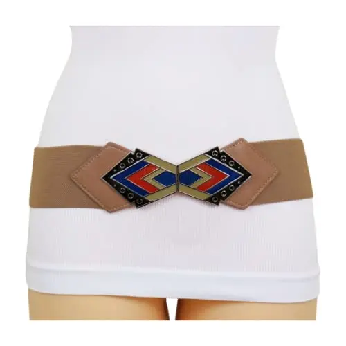 1326 Women Western Fashion Elastic Belt Hip High Waist Tribal Metal Buckle Women Gold Metal Wave Shape Buckle Western Fashion Belt Hip  main image 4