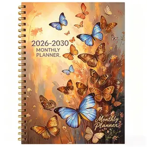 5-Year Monthly Planner Notebook, Brown Butterfly Theme Cover Design Diary, Annual Calendar Plan, Monthly Tabs, 60-Month Calendar, 5.5 x 8.3 Inches
