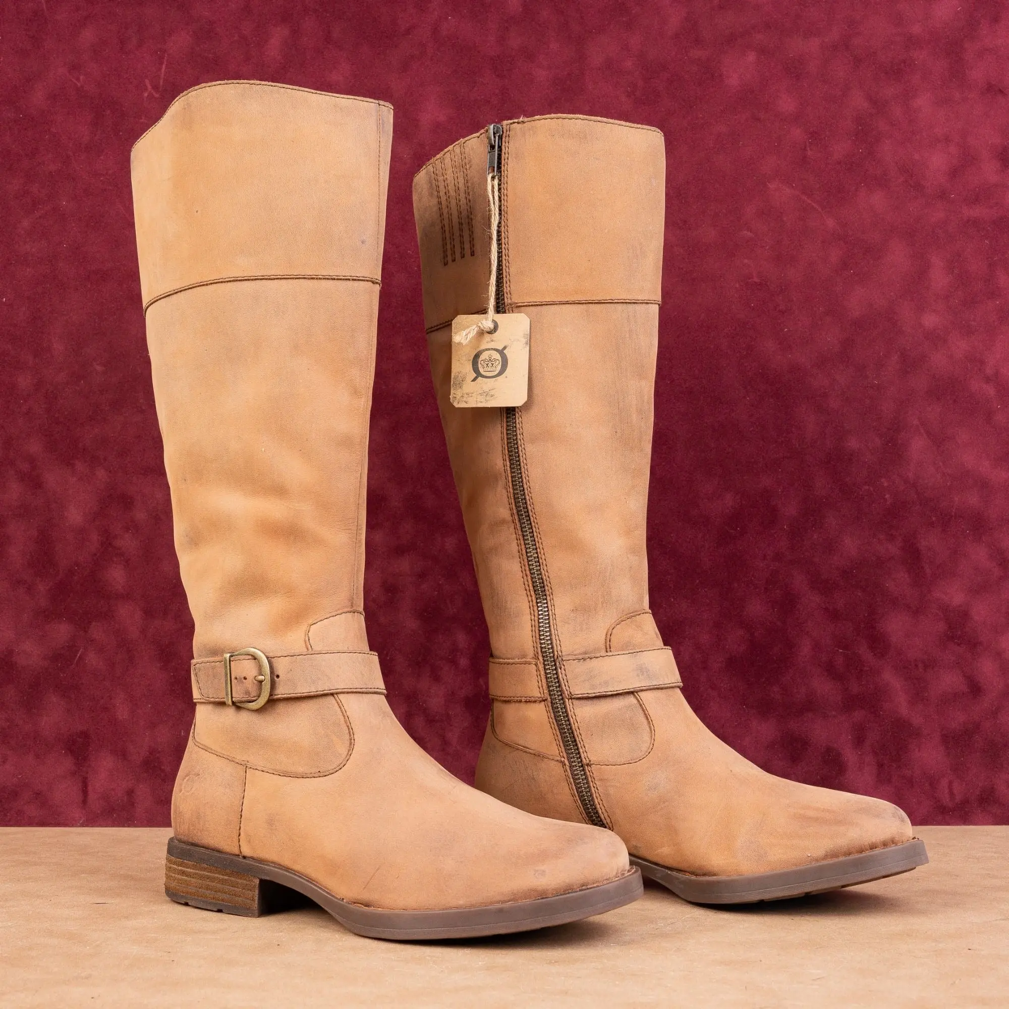 Born Women Braydon II Distress Brown Leather Zip Riding Knee Boots sz 8.5