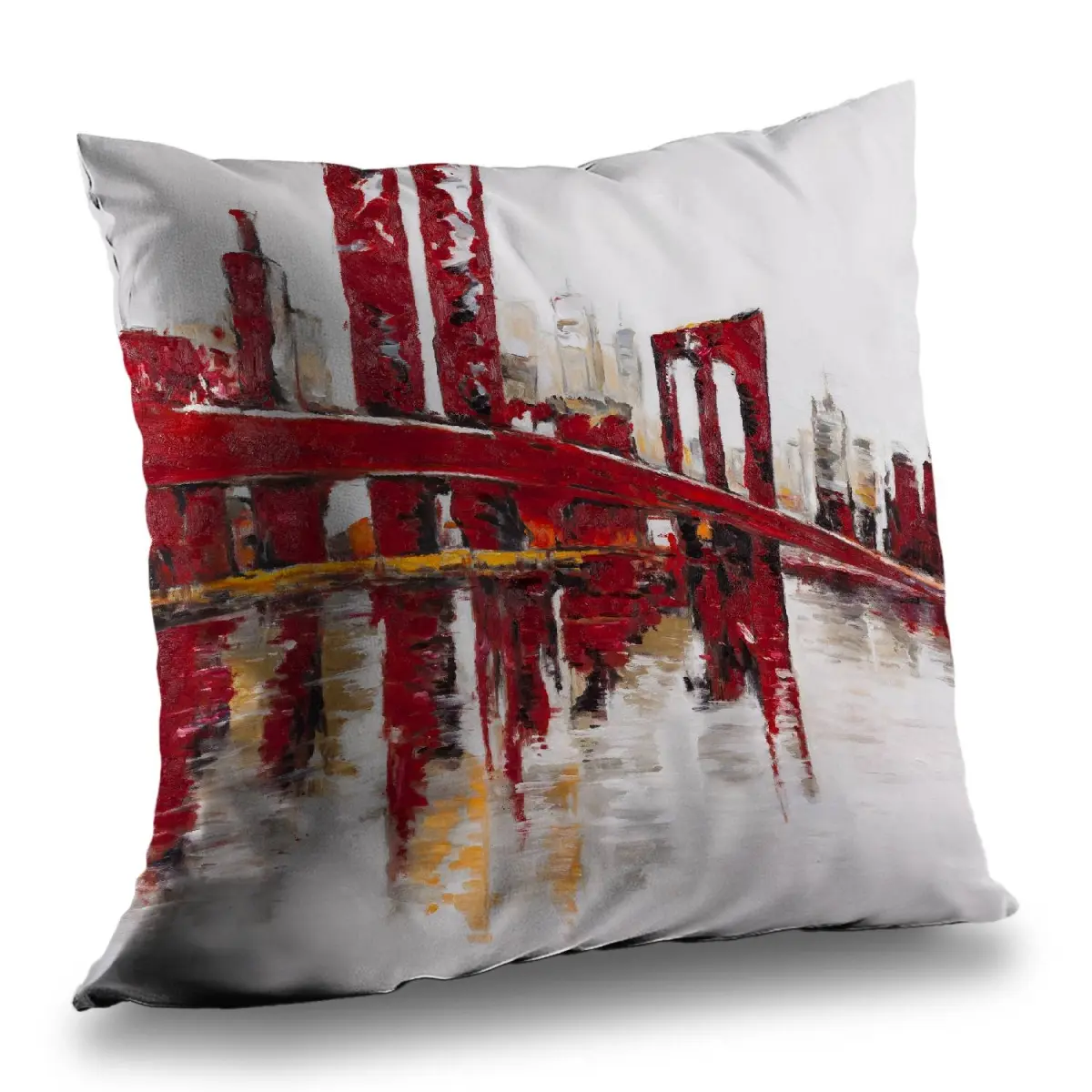 Begin Home Decor C1PT1414JDZDRA 14 x 14 in. Abstract & Industrial Red Bridge Throw Pillow - Home Decor