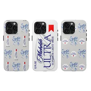 Matching Couple Michelob Ultra Beer Can Blue Ribbon Bow Heavy Duty Tough Phone Case Shockproof Drop Protection Durable Hard Cover Aesthetic for iPhone 11 12 13 14 15 16 17 Pro Max Plus