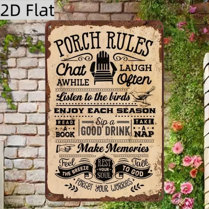 8x12 Vintage Metal Front Porch Sign, Rustic Wall Decor, Decorative Wall Sign, Wall Art Sign with Motivational Quotes, Outdoor Gift for Garage, Home Bar, Garden, Weather-Resistant Iron Design