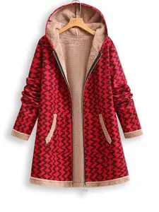 Emulate Deer Velvet Wave Hooded Cotton Coat, Fleece Lined Loose Fit Plus Size Outerwear, Stylish Warm Winter Jacket for Women