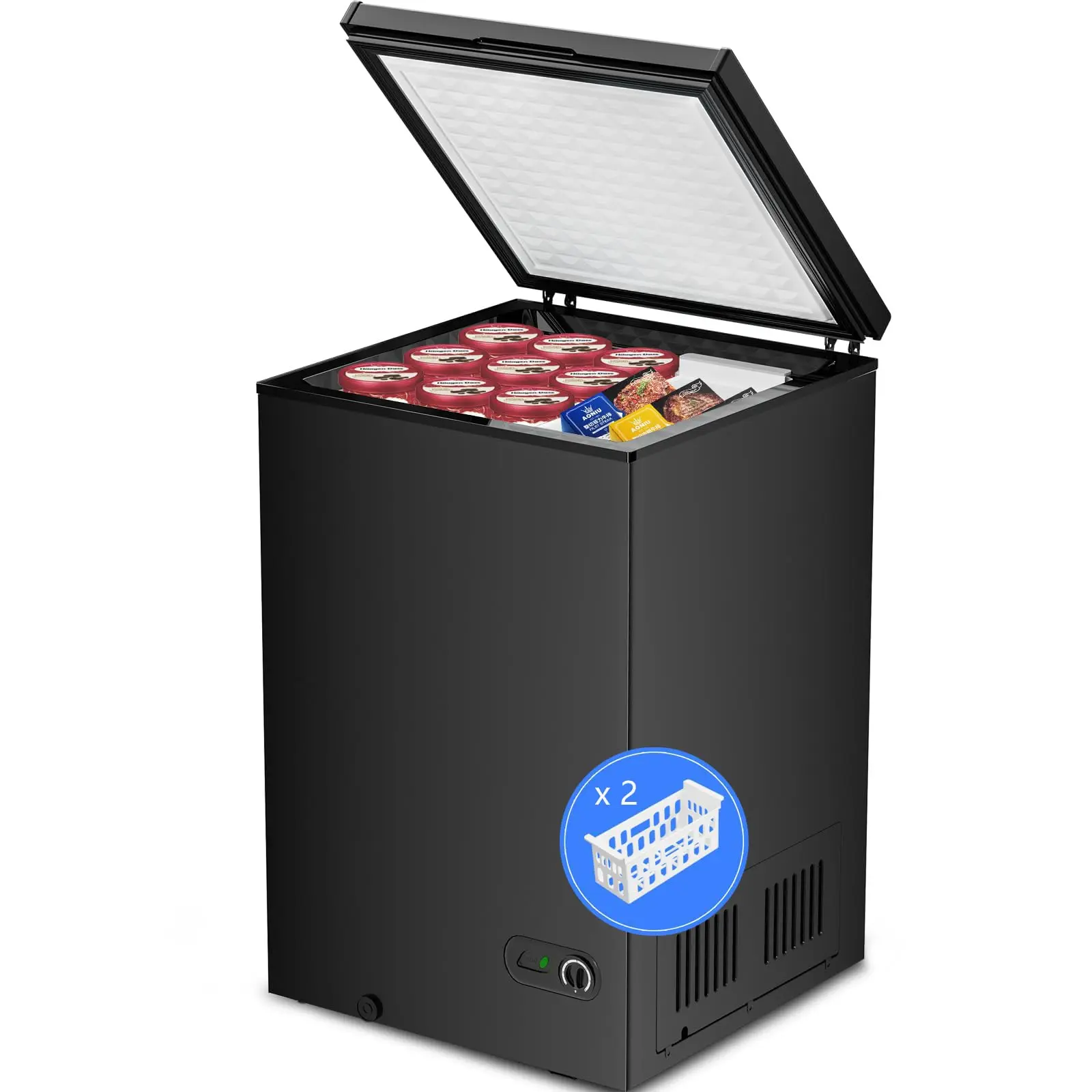 Kismile 3.5 Cubic Feet Chest Freezer with Removable Basket & 7-Grade Adjustable Temperature 6.8°F to -7.6°F for Home Dorm Kitchen Office,home essentials
