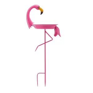 12.6" W*39.4" H Flamingo Bird Baths for Outdoor, Metal Bird Bath Bowl, Bird Feeder or Drinker Plate with Metal Stake, Home Garden Lawn Yard Decor