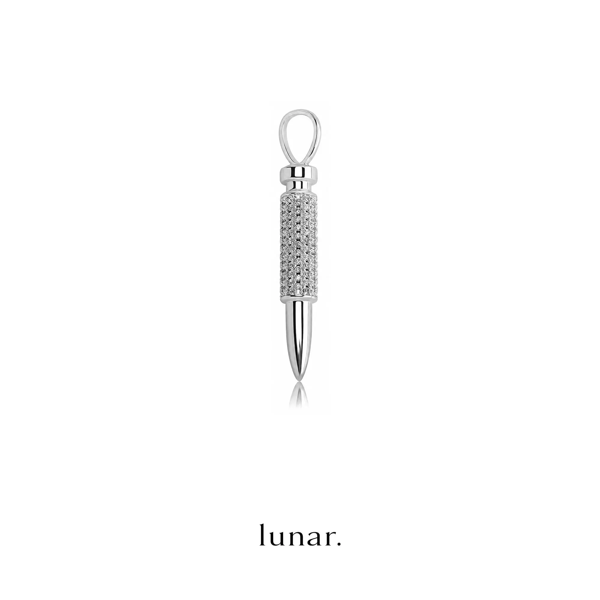 lunar Iced Bullet Pendant for Men, Gold Silver Tone Copper Base Charm with Full Zircon Stone Inlay, Hip Hop Jewelry, Pendant Only