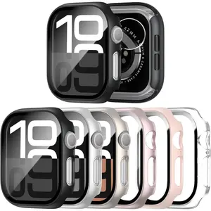 6 Pack Case with Tempered Glass Screen Protector for Apple Watch Series 3 Series 2 Series 1 42mm, Ultra-Thin Scratch Resistant Full Protective Hard PC Bumper Cover for iWatch 42mm Accessories