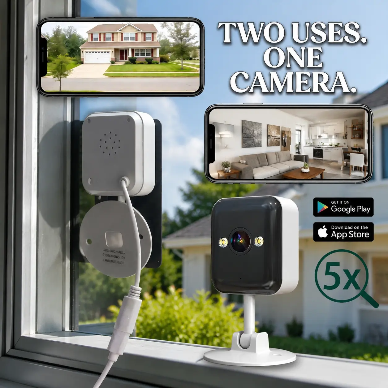 3MP Wired Mini Window Home Security Camera - Cable-Powered via Socket Port, Cloud & SD Card Backup, Color Night Vision, 24/7 Recording, 3 Easy Installation Steps, Waterproof, Motion/Sound Detection, 2-Way Audio, Custom Alerts, Device Compatibility