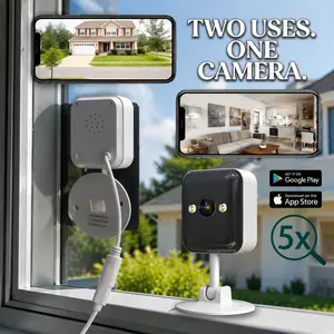 3MP Wired Mini Window Home Security Camera - Cable-Powered via Socket Port, Cloud & SD Card Backup, Color Night Vision, 24/7 Recording, 3 Easy Installation Steps, Waterproof, Motion/Sound Detection, 2-Way Audio, Custom Alerts, Device Compatibility