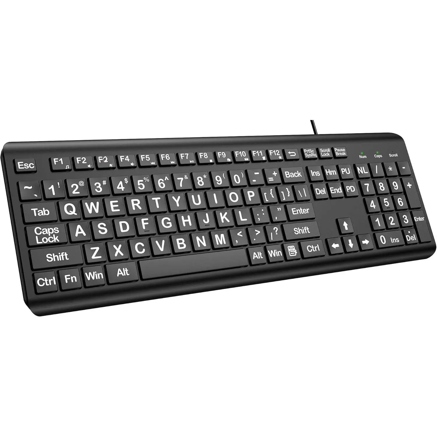 Large Print  Keyboard, Wired USB Full Size Quiet Keyboard with 4X  Print Letters for Visually Impaired Low Vision Individuals Easy to See and Type for PC, Laptop,Windows