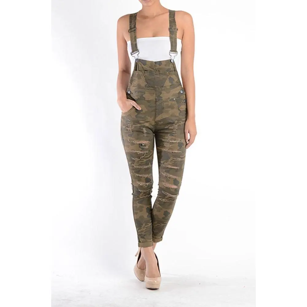 Women's Ripped Skinny Overalls