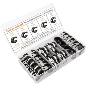 Stainless Steel Cable Clamp Assortment Set, 44pcs 6.5mm-16mm Cable Clamp Kit With Storage Box For Wire Rope, 1/4'' 5/16'' 3/8'' 1/2'' 5/8'' Cable Clamp, Hardware, Industrial