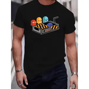 Vibrant Yellow Gaming Graphic T Shirt For Men Plus Size Lightweight Pixel Design Crew Neck Summer Casual Top In Orange Size Golf Gift T-Shirt For Men And Women