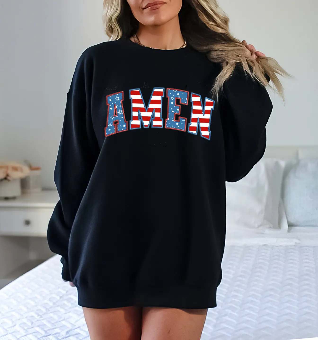 Amen Fourth Of July, Jesus Embroidery Amen, American Flag Christian Fourth Of July, USA Independence Day, Christian Religious Patriotic Sweater