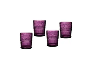 212 MAIN Claro Double Old-Fashioned Plum Glassware Set, 4-Piece Stylish Glass Cups for Kitchen Drinkware Use