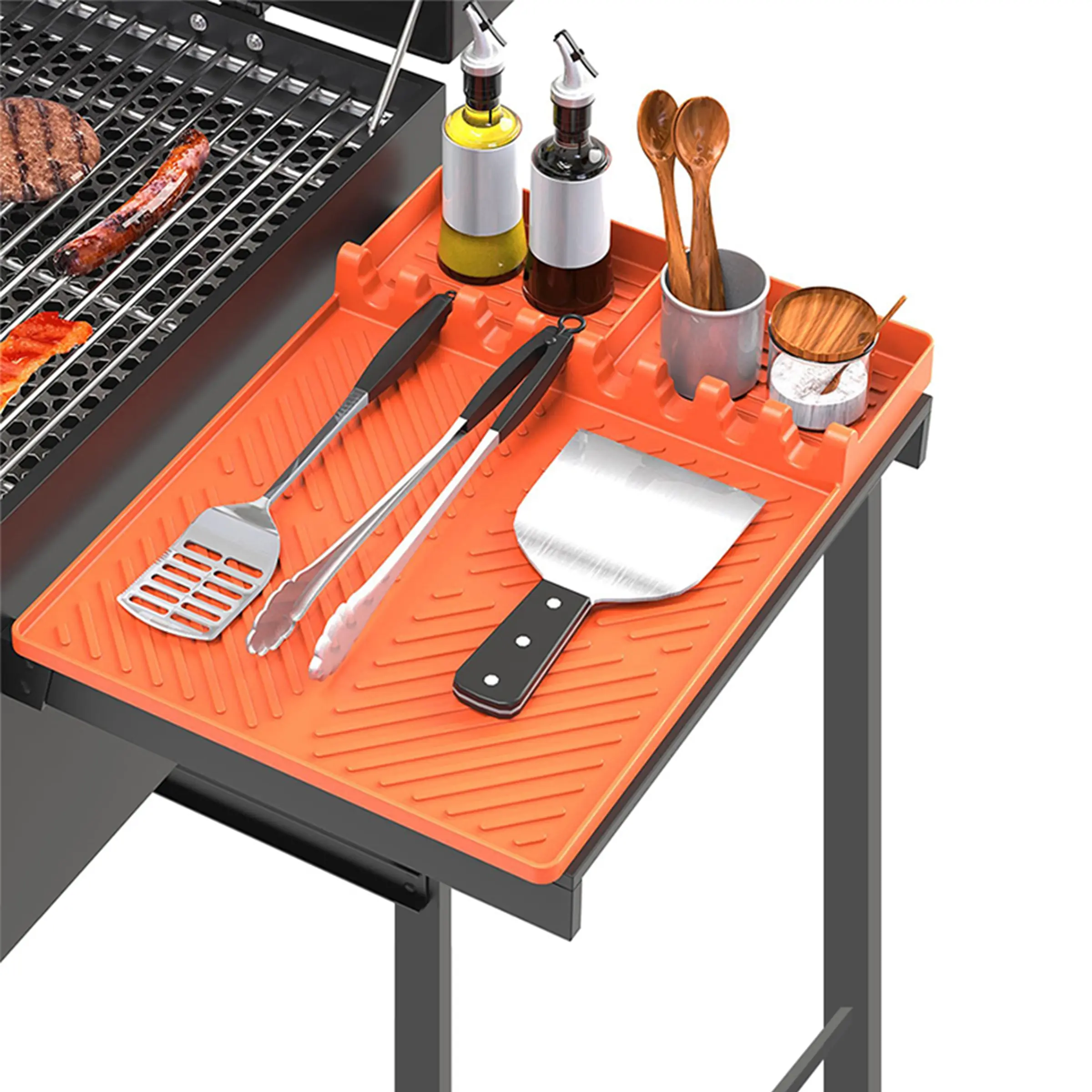 1 Piece Silicone Griddle Tools Mat for Blackstone - Large Silicone Spatula Mat with Drip Pad - Griddle Mats Outdoor Grill Accessories BBQ Grill Accessories Barbecue Accessories - Side Shelf Mats Grill Pad for Blackstone Griddles Accessories