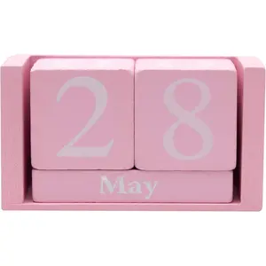 Framendino, Pink Vintage Wood Calendar Rustic Block Chic Perpetual Calendar Desktop Wooden Cubes Calendars for Home Office Desk Decoration