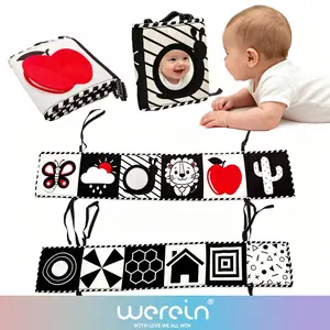 and Fabric Card Bed Rail for Babies 0-12 Months, Includes Flip Book Baby Mirror, Enhances Self Recognition and Hand-Eye Coordination