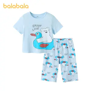 Balabala Boys' Toddler Soft Cotton Matching Pajama Set - Funny Pajamas, Breathable Sleep Set, Playful Cartoon Print, Casual Loungewear