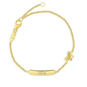 14k Gold 5"- 6" Engravable Puffed Butterfly Baby / Toddler / Kids Bracelet