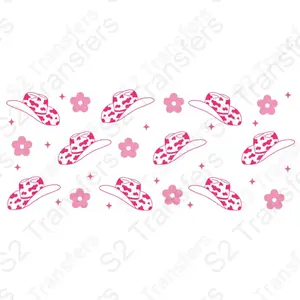 16 Oz Pink Western Cowgirl Hat Cup Wrap - UV DTF Transfer