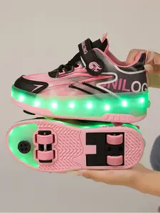 High-Quality Four-Wheel Kids Walking Shoes, LED Light Charging, Straight Wheel Skates, Casual Sport Slippers, Adjustable Straps, Breathable Fabric