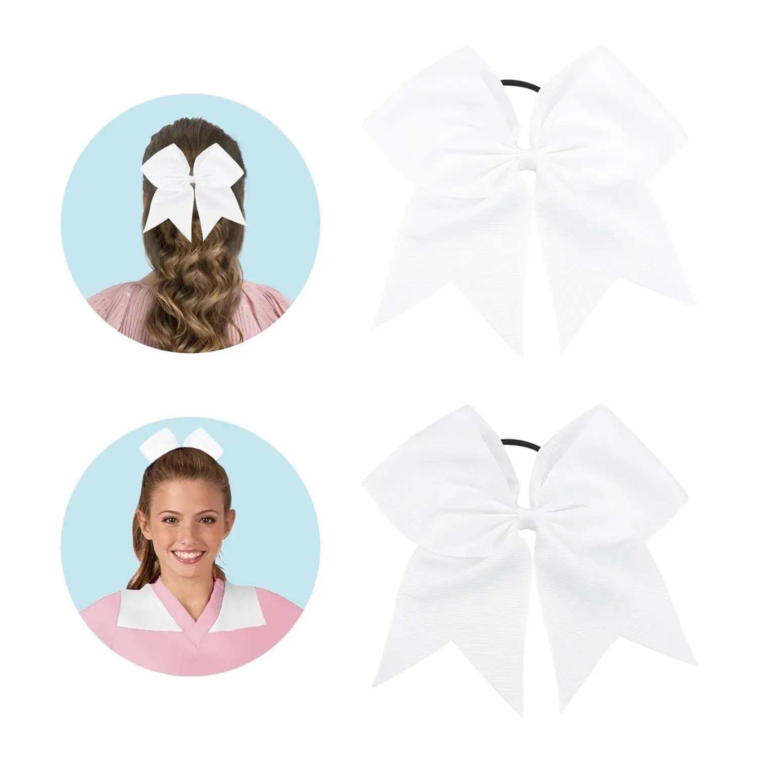 Cheer Bows for Cheerleaders Cheerleading Bows 2 Pcs 8 Inch Large White Hair Bow Scrunchies Ribbon Ties School Sports Softball Cheerleader Bows Hair Accessories Gifts for Girls Women