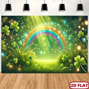 2D Flat Banner Made of Polyester Featuring a Lucky Rainbow And Clover Design, Perfect for St. Patrick'S Day, Birthdays
