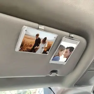 2Pcs Acrylic Car Picture Holder for Sun Visor 2.36"x3.54" Magnetic Photo Clip Horizontal & Vertical Display Universal Fit Personalized Car Frame Gift for Valentine's Day
