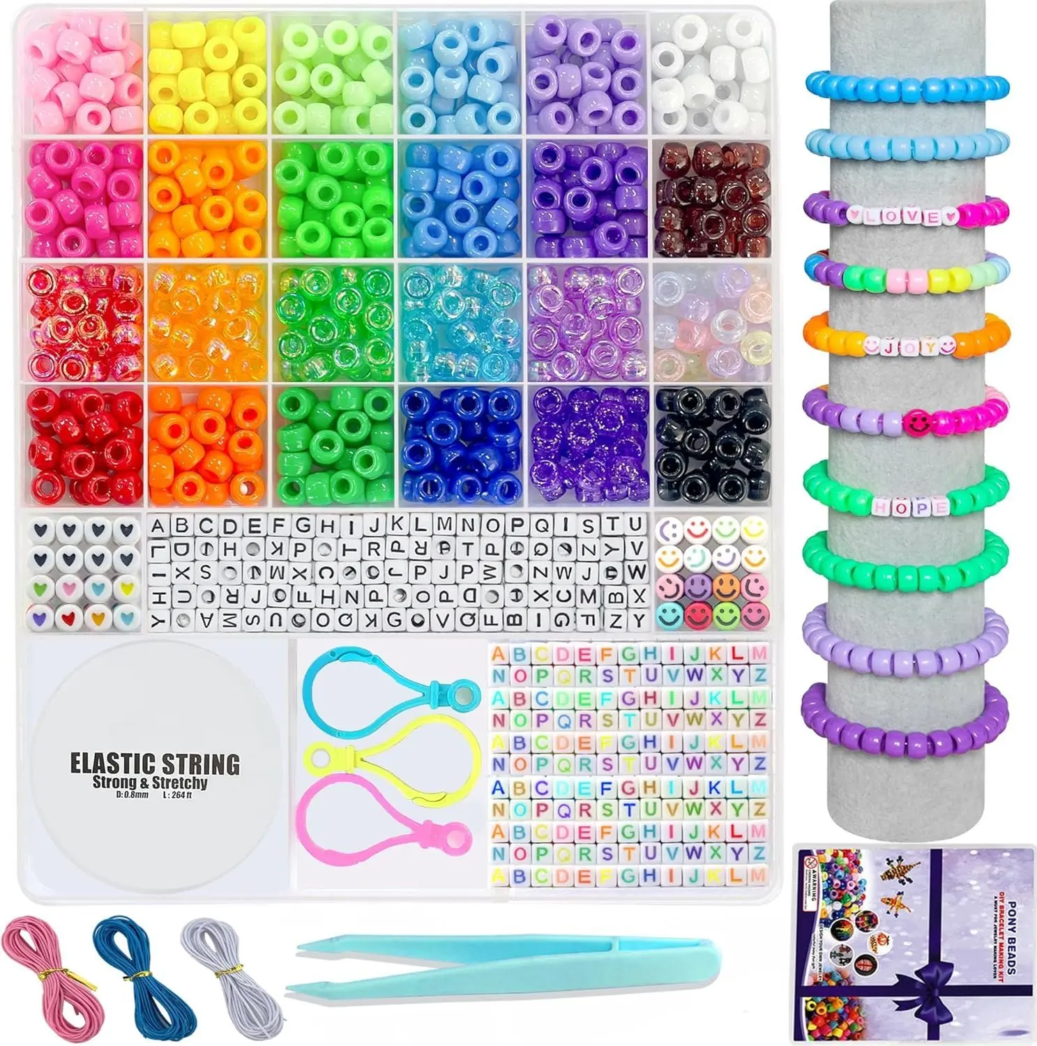 1000 count Bracelet Making Kit, Friendship  Necklace Bracelet kit 24 Colors 9mm Pony Beads for Bracelet Making Beads, Letter Bead for  Making, DIY Crafts Gifts for Girls Adults
