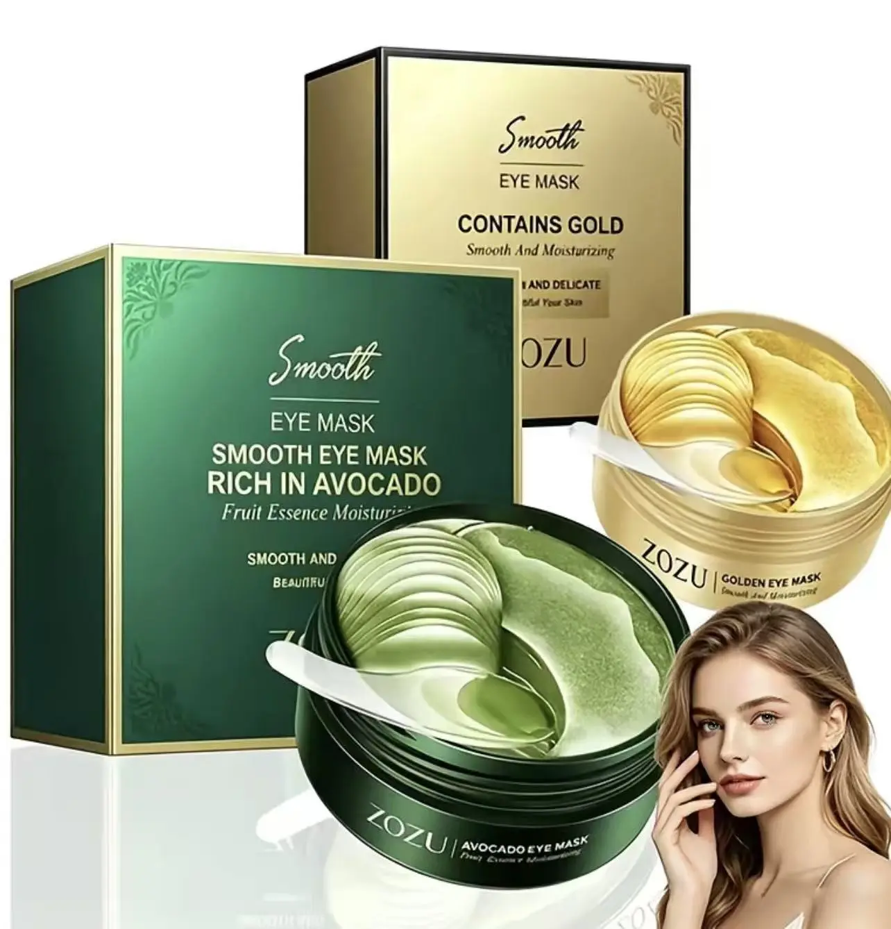 Natural Under-Eye Mask Set (60 Pieces Total) - Day Avocado Extract Patches, Night Gold Firm & Bright Patches, Reduces Puffiness, Calms Under-Eye Area for Daily Skincare