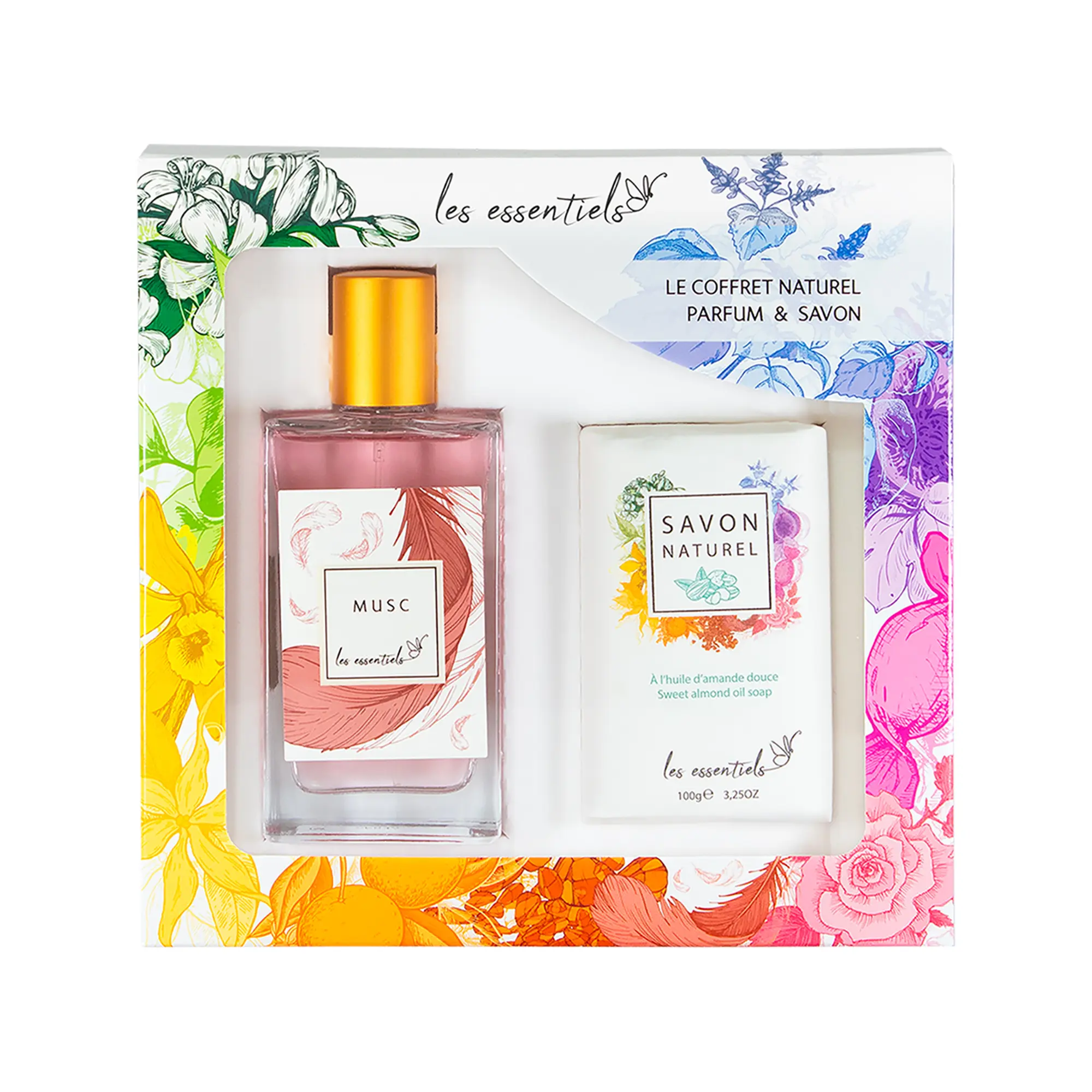 Les Essentiels Musc Perfume and Soap Gift Set - Musky Floral Scent - Perfume for Women and Sweet Almond Oil Natural Soap - 2 pc