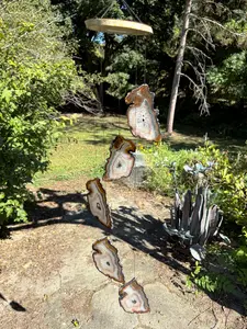 Hand Made in USA 5 Piece 27" Long Hollow Distressed Crystal Eye Agate Chimes Natural Birch Wood AC2009