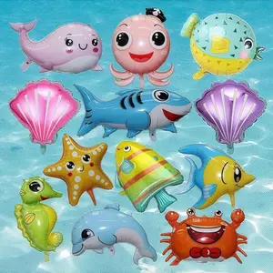 12 Pack Cute Ocean Animals Balloons, Large Sea Animal Balloons, Dolphin Crab Shark Starfish Tropical Fish Foil Balloons for Party Decoration Supplies