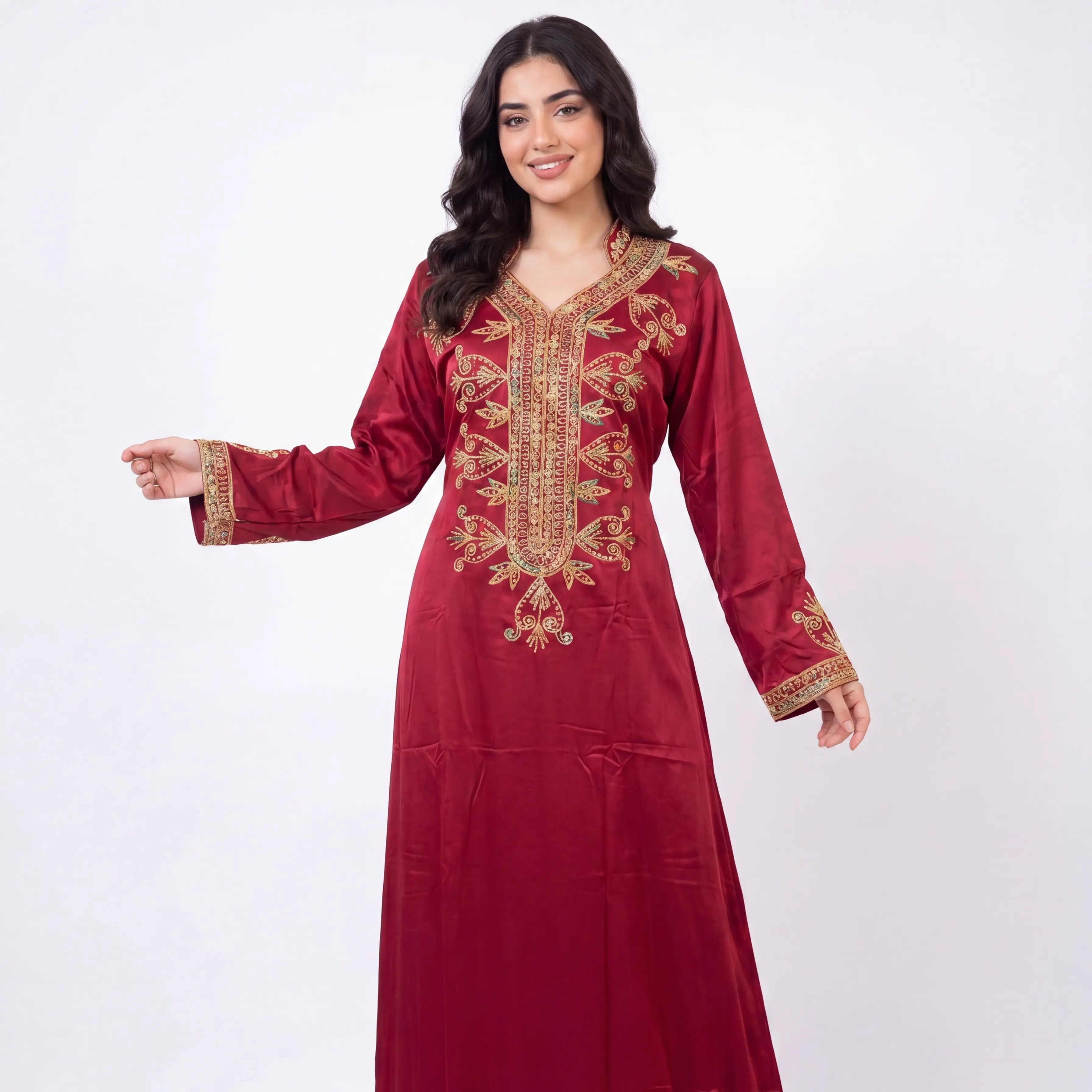 Najwa Jalabiya - Women's Embrodiered Dress, Arabic Dress, Ceremony Dress, Modest, Maxi - Eid, Ramadan, Gifts for Her