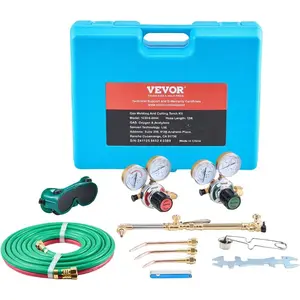 VEVOR Oxygen Acetylene Torch Kit, Gas Welding Cutting Torch Kit, 14PCS Portable Oxy Acetylene Brazing Set with 177'' Twin-Hose, Cutting Nozzle, 2 Welding Tips Cylinder Holder (without Gas Cylinder)VEVOR Super Brand Day